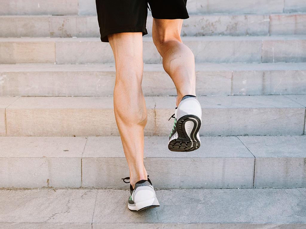 Crop legs running on cement steps