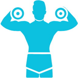 silhouette of a person in bright blue lifting two dumbbells